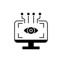 Implementation AI in computer vision solid icon design. Monitor with scanner and circuit design vector