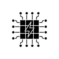 AI in energy solid icon design. Implementation AI in energy sector. Thunder with solar panel and circuit design vector