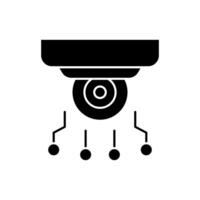 AI in surveillance solid icon design. Implementation AI in surveillance sector. Camera cctv with circuits design vector