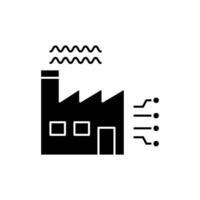 AI in manufacturing solid icon design. Implementation AI in manufacturing sector. Factory with circuit design vector