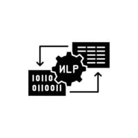 AI in NLP solid icon design. Implementation AI in Natural Language Processing. NLP process with gear and letter element design vector