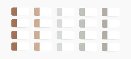White paper adhesive tape with colored edge and shadows. Sticky office paper tape. Colored bookmarks, post note sticker. Isolated realistic illustration set vector
