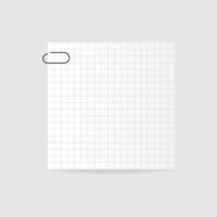 White square paper reminder, sticky note, realistic sticker with in cage,paper clip. illustration on isolated background with shadow vector