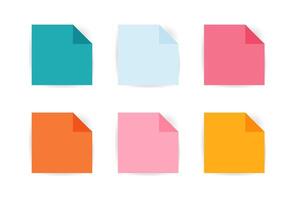 Set of realistic square sticky note with shadow. Colored stickers paper for your message and reminder with empty space. illustration isolated on white background vector