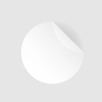 Round adhesive sticker with folded edge. White paper circle with shadows and realistic texture. Blank price tag template. Empty mockup for any notes. illustration vector