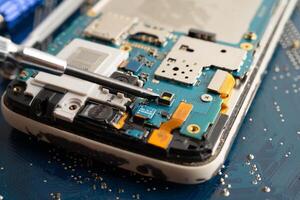 Repairing and upgrade circuit mainboard of notebook, electronic, computer hardware and technology. photo