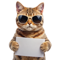 beautiful Cat holding a empty blank sign board isolated on transparent background png