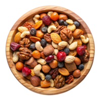 Natural Mixed Nuts and Dried Fruits top view isolated on transparent background png