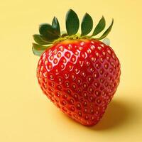 bright red strawberry with green leafy top photo
