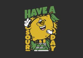 Have a sour day. Mascot character of lemon fruit in flat art style design vector