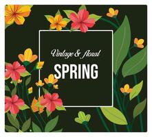 Spring design featuring colorful flowers and green leaves. vector
