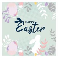 Easter design with text, eggs, and bunny silhouette. vector
