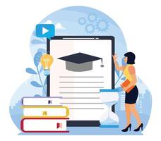 The concept of online learning with books and digital tools. vector