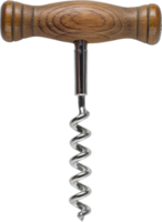 traditional wooden handle corkscrew with spiral metal design on isolated background for wine bottle opening png
