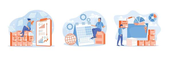People process, protect and store digital privacy data on servers. vector