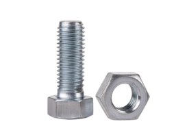 steel hexagonal bolt and matching nut set on isolated background for industrial and mechanical applications png