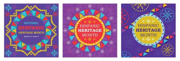 Hispanic Heritage Month greeting card with colorful triangular flag motif. vector