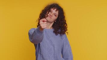 Angry aggressive woman showing fig negative gesture, you dont get it anyway, rapacious, avaricious video