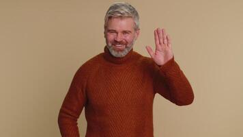 Man showing inviting gesture with hands, ask to join, beckoning to coming, gesturing hello goodbye video