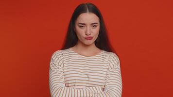 Funny joyful woman making playful silly facial expressions, grimacing, fooling around showing tongue video