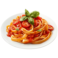 A plate of pasta with tomato sauce and basil leaves png