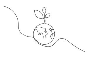 Ecology sustainable continuous line drawing and nature planet outline icon vector