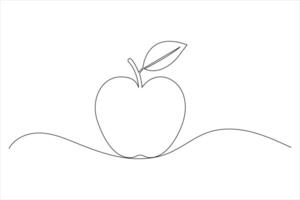 Apple fruits single line drawing of isolated continuous outline icon vector