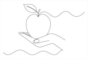 Apple fruits icon line drawing of isolated continuous outline art vector
