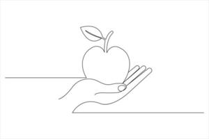 Apple fruits one line drawing of isolated continuous outline illustration vector