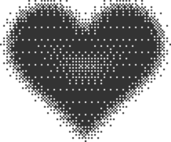 Bitmap pixel arcade game effect. Hearts y2k halftone pattern shape. Dither aesthetic gradient glow icon. 2000s design grainy illustration png