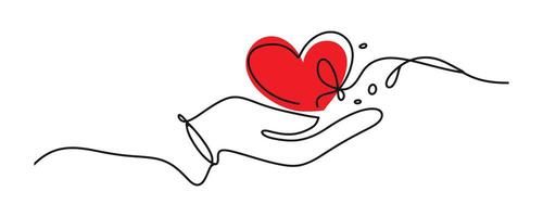A Single Line Drawing of a Hand Giving a Heart vector