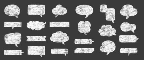 Set of text boxes and speech bubbles with crayon or chalk texture. Japan handwritten illustration on a black background. vector