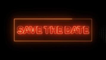 Save the date neon sign glow with halftone animation on dark background video