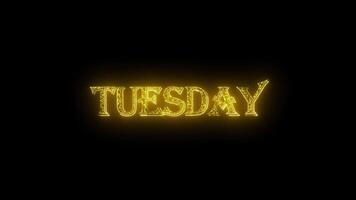 Tuesday golden text animation with dots particles shiny gold video