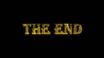 The end golden text animation with dots particles shiny gold video