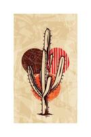 Artistic Saguaro Cactus Design with Bold Colors and Retro Texture, making it suitable for creative and decorative projects. vector
