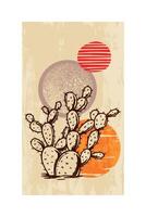 Cactus Design with Bold Colors and Retro Texture. The textured background enhances the retro aesthetic, making it suitable for creative and decorative projects. vector