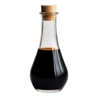 Clear Glass Bottle Filled with Soy Sauce for Culinary Use on Transparent Background png