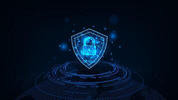 Futuristic security network at center. Digital security cyber data concept. Hud ring with shield technology background. vector