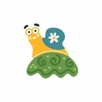 Cute snail on white background. illustration for children in style of doodles. postcard design element. vector