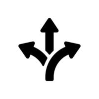 Three way direction arrow icon in rounded corner. Triple arrows sign symbol vector
