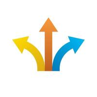Three way arrow icon in flat style. 3 direction arrows sign symbol vector