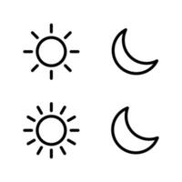 Sun and moon outline icon isolated on white background. Day and night weather forecast sign symbol vector