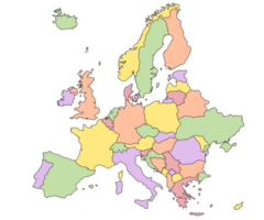 Europe map modern colorful style. multi coloured Europe map. maps of European countries with highlighted by different colours png