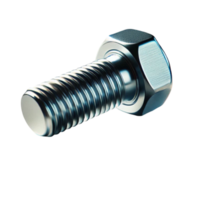 A hexagonal bolt with a shiny metallic thread, isolated on a transparent background. png
