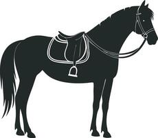 a black horse with a saddle on its back vector
