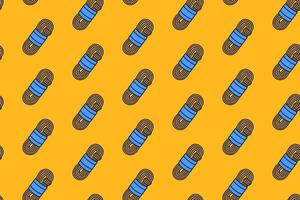 climbing rope colorful doodle seamless pattern on yellow background. retro outdoor rope background. hank of rope pattern wallpaper. pattern background with kernmantle for adventure vector