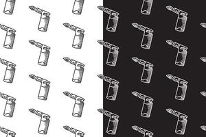 gas torch lighter with flame doodle seamless pattern on black white background set. hatching blow torch background. gas torch engraving wallpaper. pattern background with fire torch for adventure vector