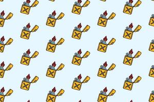 fire lighter with jerrycan shape colorful doodle seamless pattern on blue background. retro lighter fire background. classic fire lighter wallpaper. pattern background with fire lighter for adventure vector