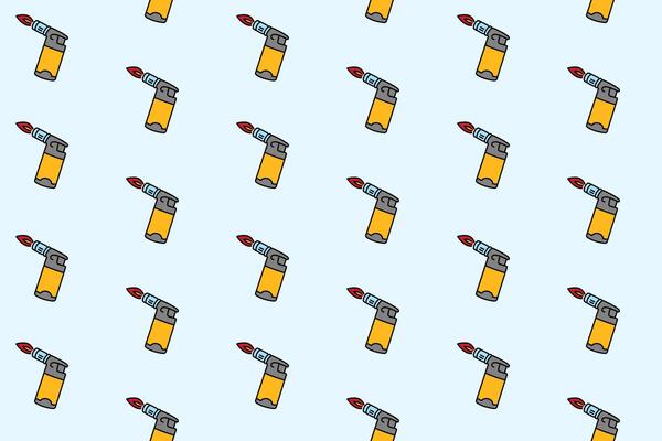 gas torch lighter with flame colorful doodle seamless pattern on blue background. retro blow torch with fire background. portable gas torch wallpaper. pattern background with fire torch for adventure